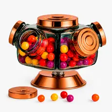 Bomboniere Mini Baleiro De Vidro Giratório Antigo Cobre 5 Potes com Tampa