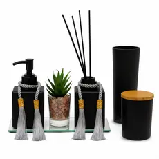 Kit Lavabo Luxo De Vidro C/ Difusor Aromatizador, Saboneteira Vidro&decor 10 Peças