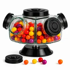Mini Baleiro Vidro Porta Doce Preto Giratório 5 Potes