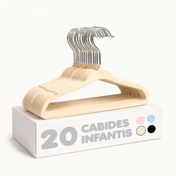 Kit【20】UN Cabide Bege de Veludo Infantil Ultrafino Flexível – Ideal para roupas infantis e de bebê
