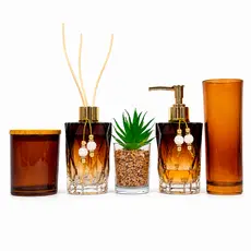 Kit Lavabo Vidro Porta Sabonete Líquido Difusor Porta Escova Algodão Banheiro Decoração 8 PEÇAS