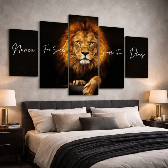 Quadro Mosaico Leão de Judá Decorativo Sala Nunca Foi Sorte Sempre Foi Deus