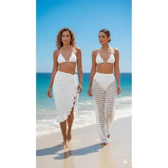KIT C/2 Peças Saída de Praia Pareô + Calça Tricot Feminino Verão