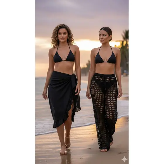 KIT C/2 Peças Saída de Praia Pareô + Calça Tricot Feminino