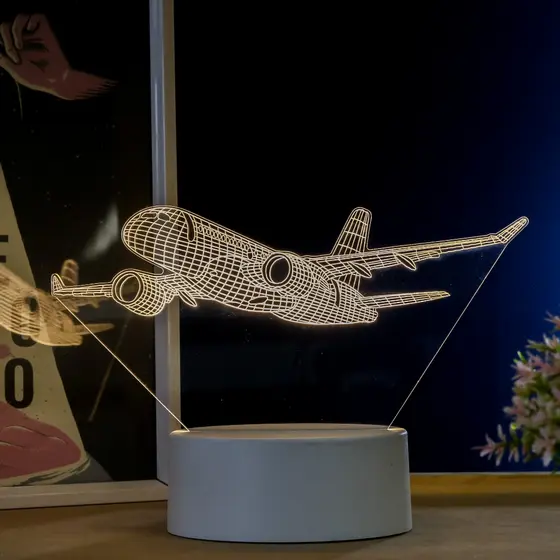 Luminária LED 3D de Mesa/Luz Noturna Presente Criativo/Decoração - Avião decolando, boing, Piloto