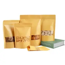 Kit 100 Saco Kraft Stand Up Pouch com Visor 10x15x4/12x20x4/15x22x4cm - Pronto Envia Imediato