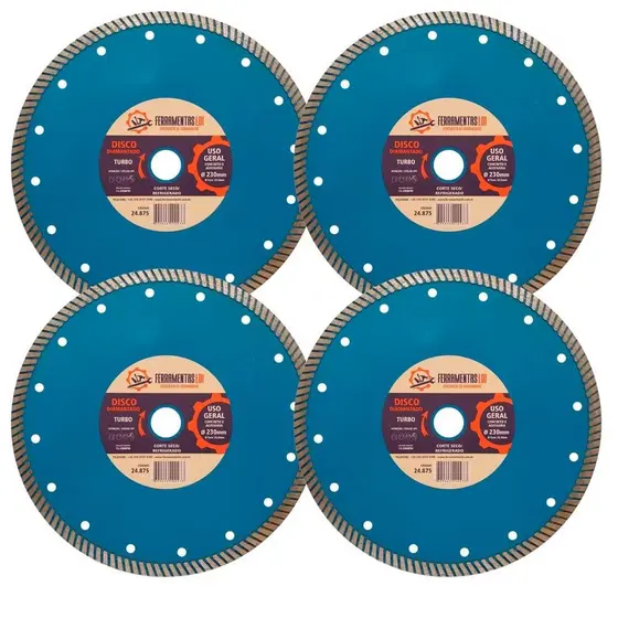 Kit 4 Disco Diamantado 9 Polegadas 230mm Turbo Furo 22mm Ldi Ferramentas