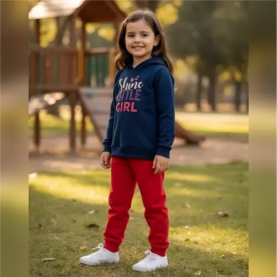 Conjunto Infantil Menina Casaco e Calça Moletom Felpado Pulla Bulla