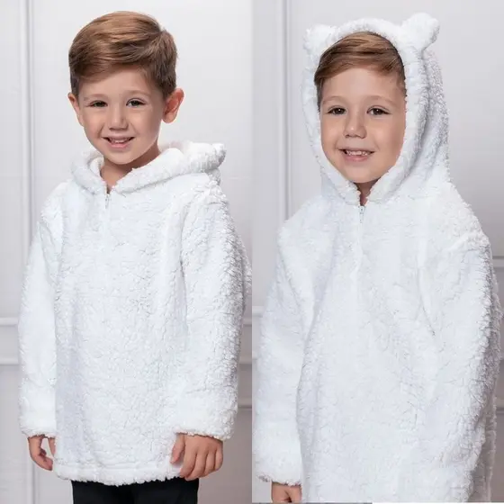 Casaco Moletom Infantil Teddy / Polar Com Capuz Orelhinhas E Zíper.