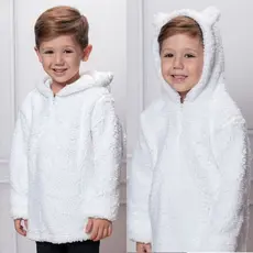 Casaco Moletom Infantil Teddy / Polar Com Capuz Orelhinhas E Zíper.