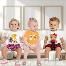 Conjunto Bebê Menina Body Cotton + Shorts em Meia Malha Kyly