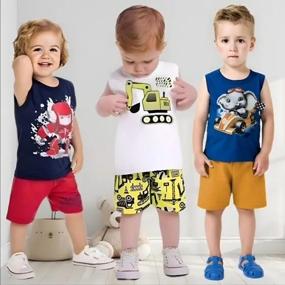 Conjunto Infantil Masculino Regata + Bermuda Moletinho Kyly