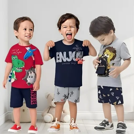 Conjunto Bebê Infantil Masculino Camiseta + Bermuda Moletinho Kyly