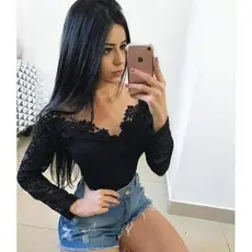 Body Blusa Feminina Manga Longa Comprida Renda Inverno 2018