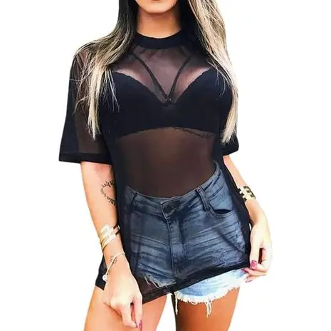 Blusa Blusão Camisetão Tshirt Tule Transparente Comprida Moda Feminina