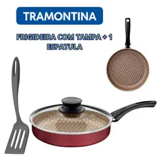 Frigideira Antiaderente Tramontina Com Tampa De Vidro Vermelha Turim 22 cm 1,7 Lit + UMA ESPATULA