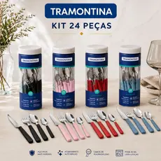JOGO DE TALHERES FAQUEIRO TRAMONTINA 24 PEÇAS AÇO INOX-NEW KOLOR