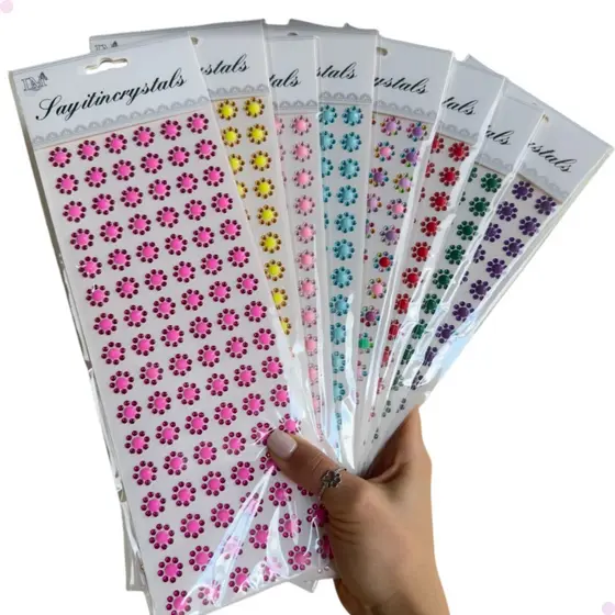 Kit 768 Adesivos Cristal Strass Neon 8 Cartelas Para Pets Banho e Tosa Artesanato e Personalização