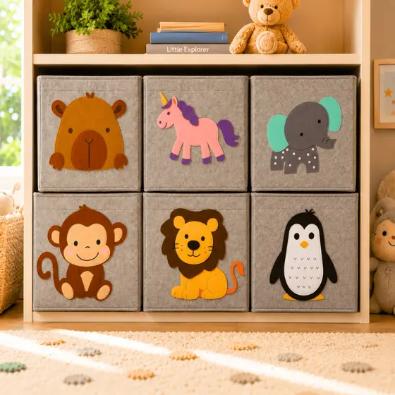 Cesto Organizador Infantil Dobrável Brinquedos Multiuso Roupa Suja Tecido Feltro Retangular