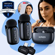 Microfone Lapela Sem Fio Duplo Profissional iPhone Android USB-C Lightning Celular IA Gravação Ruído