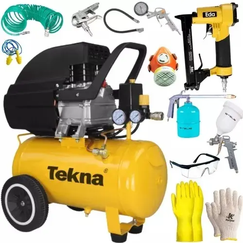 Compressor De Ar Cp8525 220v Tekna+grampeadora +kit Completo