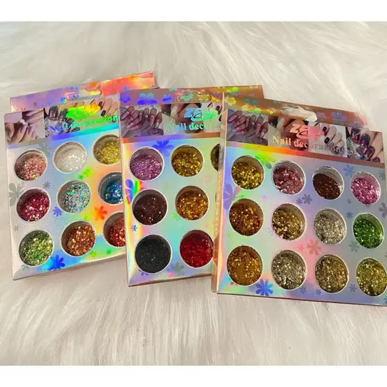 Kit C/12 Glitters Encapsulado para Unhas  Glitter encapsulado para unhas com formato Hexagonal/BAZAR NAIL