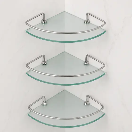 Porta Shampoo Suporte Nicho Prateleira Canto Banheiro Vidro 6mm Cantoneira Incolor