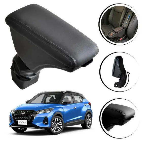 Apoio de Braço Encosto Descansa Com Porta Objetos Para Nissan Kicks 2016 a 2023 - CINZA / GRAFITE / PRETO