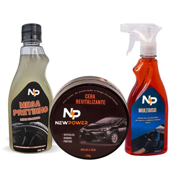 Cera Revitalizadora + Mega Pretinho Brilho mais Intenso + Multiuso limpeza interna