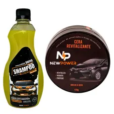 Cera Revitalizante para plásticos,couros + Shampoo automotivo para Limpeza leve e pesada New Power