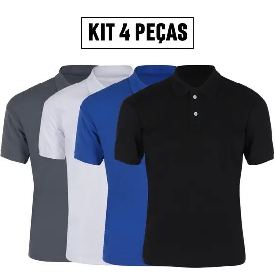 Kit 4 camisa polo masculina camiseta premium piquet poliester