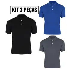 Kit 3 camisa polo masculina camiseta premium piquet poliester