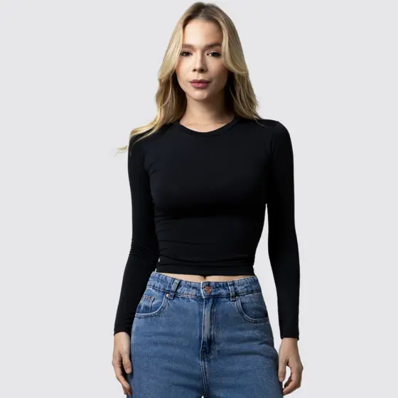 Blusa Feminina Manga Longa de Compressão - Blusinha Manga Comprida - Ajuste Perfeito Baby Tee