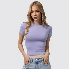 Baby Tee Feminina - Blusa Slim Fit Manga Curta Blusa de Compressão Várias Cores Ajuste Perfeito - Candy Color Pastel
