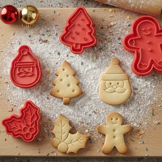 🎄🎅 Azevinho Papai Noel, Arvore de Natal e Boneco de Gengibre Cortador Biscoito Pasta Americana 4 pçs 6 e 8cm Confeitaria