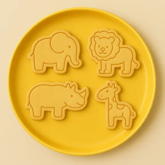 SAFARI  Cortador p/ Cookies, Biscoito, Massinha e Pasta Americana Kit 4 pçs Elefante, o Leão, o Rinoceronte e a Girafa