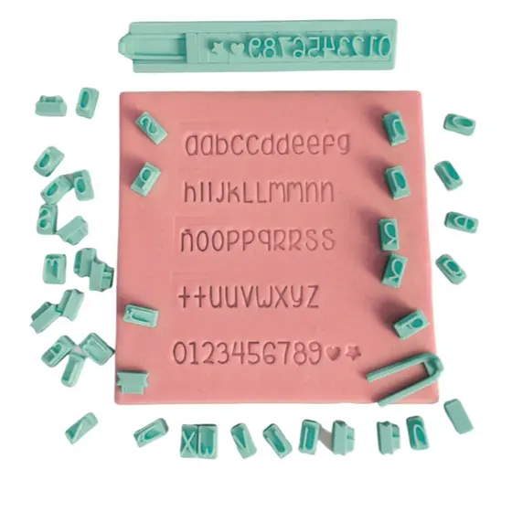 ️ Kit Carimbo Alfabeto Minúsculo + Números c/ Régua | Letra 1cm | Impressão 3D | Confeitaria Fina