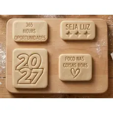 Ano Novo 2026 Kit 4 Cortadores Biscoito  Mensagens para Pasta Americana Confeitaria Réveillon Decoração de Bolo