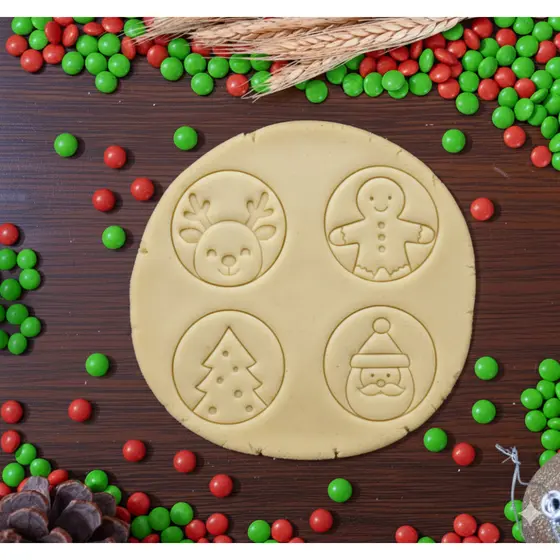 Natal Redondo Papai Noel Kit 4 Carimbo Cortador Biscoito Pasta Americana Confeitaria Natalina Decoração Lembrancinha