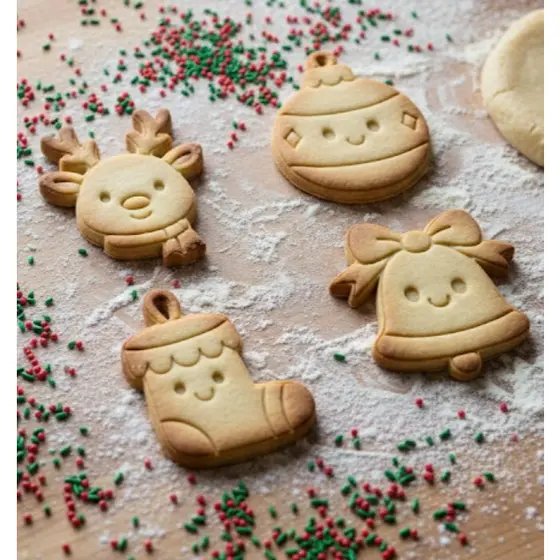 Rena Bola Meia e Sino Cortadores Biscoito Natal para Pasta Americana Confeitaria Decoração de Bolo Lembrancinha Kit 4pçs