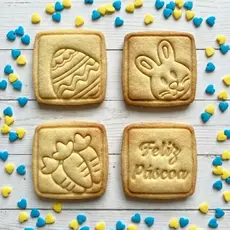 Cortador Quadrado Marcador Páscoa para Biscoitos e Cookies 4PÇS Kit Feliz Páscoa, Coelho, Ovo e Cenoura Confeitaria