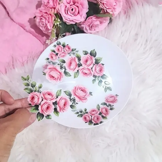 Adesivo Para Prato e Utensílios Mesa Posta Decoração Rosas