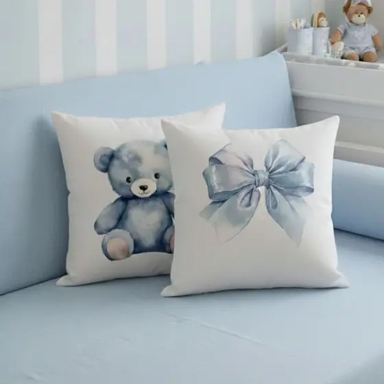 Kit Capa Almofada Ou Unidade Quarto Bebê Menino Delicada e Decorativa Azul Oxford