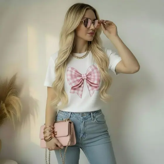 Camiseta Baby Look Algodão Laço Fashion Moda Cores