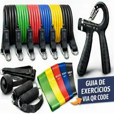 Kit 11 Elastico Exercicio + 5 Mini Bands +Hand Grip Ajustavel