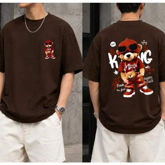 Camiseta Streetwear Urso King Bear Vermelho camisa casual e elegante Street