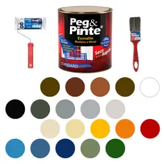 Tinta Esmalte + Rolinho + Pincel Brilhante Eucatex Peg E Pinte 900ml Cores Para Madeira E Metais