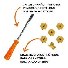 Kit 6 Injetores Conversão de Fogão ou Cooktop GN para GLP ou GLP para GN Todas as Medidas Com Chave