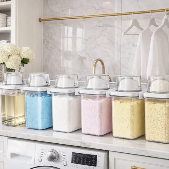 Organizador Dispenser Lavanderia 1,5Litros Acrílico Amaciante Sabão Pó Sabão Liquido Grãos Alimento