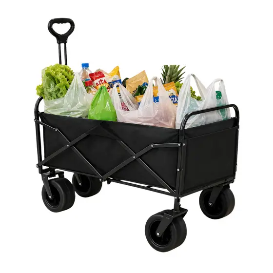 Carrinho Carga Dobrável Multiuso 180kg Praia Camping Compras Feira 4 Rodinhas Largas Com Trava